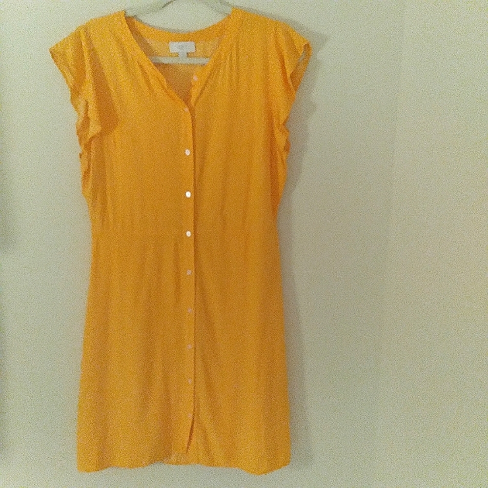 Loft Outlet Yellow Micro Polka Dot Flutter Sleeve Mini Sundress Size 8